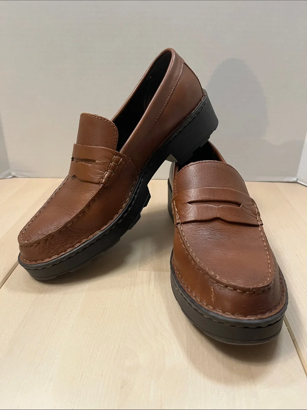 Born Brown Leather Carrera Loafers Chunky Heeled Slip On Shoes Women’s 10 M